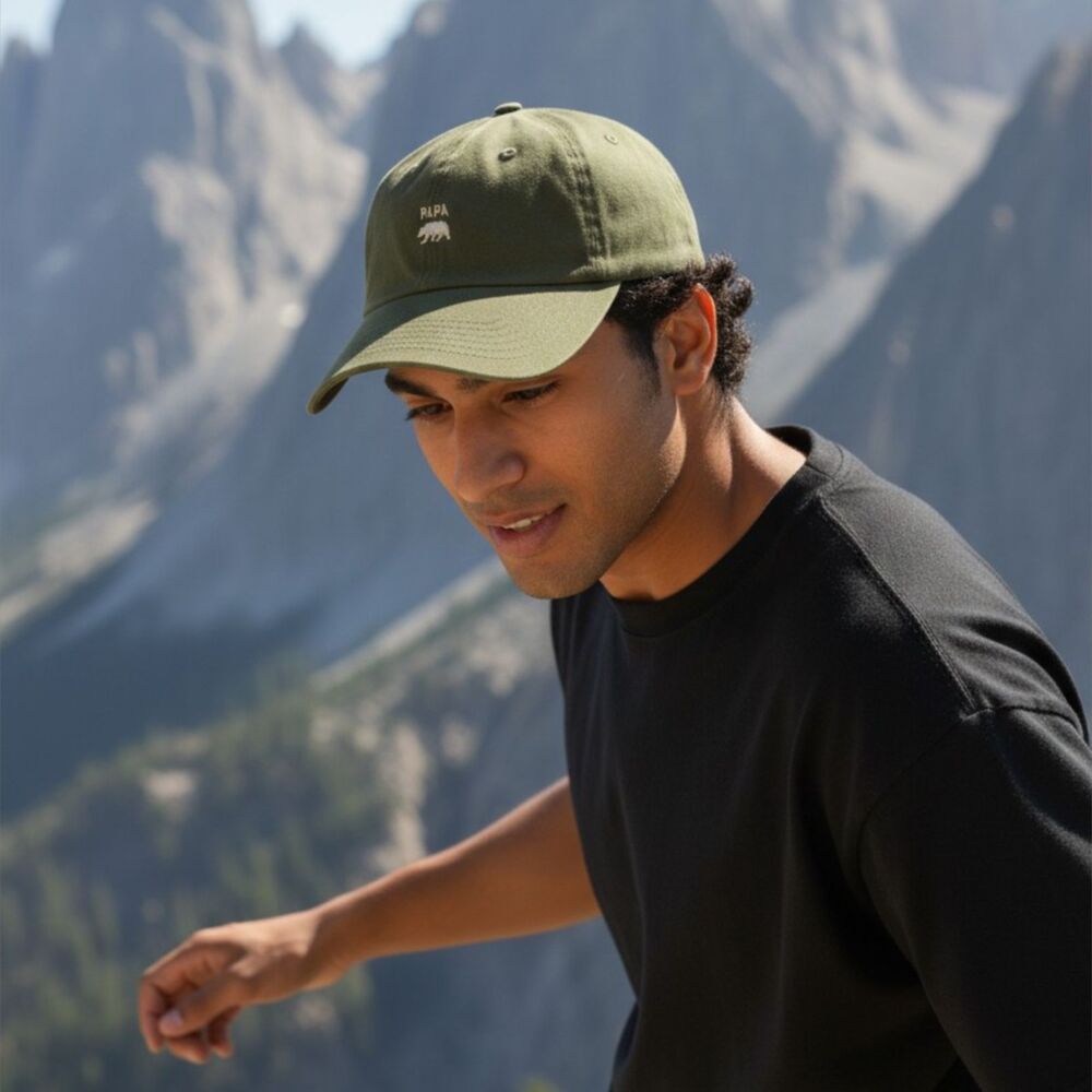 Wembley Papa Bear Olive Green Embroidered Adjustable Dad Hat Baseball Cap NWT
